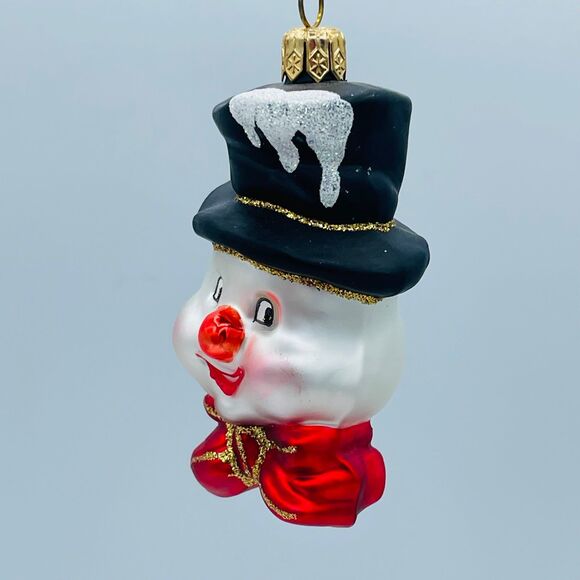 Vintage European Hand Blown Glass Christmas Ornament Frosty Snowman in Tophat - Picture 2 of 8